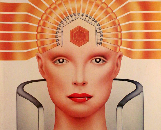 Stanislaw Fernandes ~ “Techno-Madonna"
Cover illustration for OMNI magazine May 1984. The woman portrayed by artist Stanislaw Fernandes represents a new-age archetype: the androgynous goddess of artificial intelligence. She is a nearly perfect...