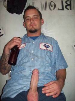 str8menrule:  realmenstink:  tshtrainer:  Real Men stink! www.tshtrainer.tumblr.com  FINE BLUE COLLAR DUDE AFTER WORK !!!  str8menrule  I’m finally wasted enough to let a little faggot like you blow me, so get to it!!! 