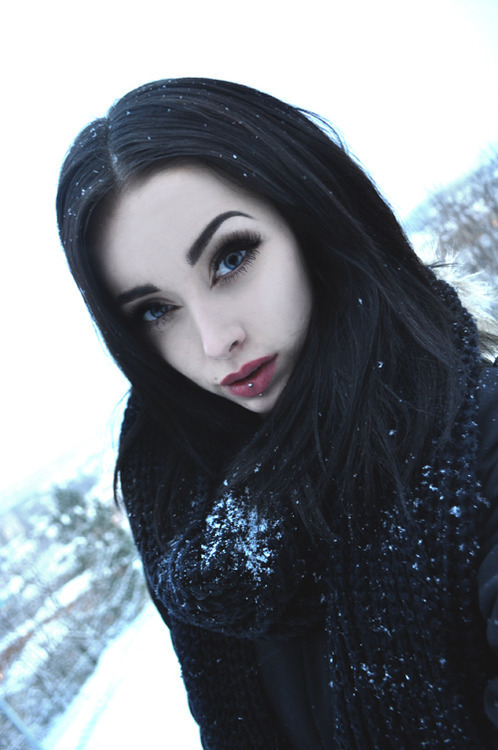 beautiful russian goth girl out in the snow