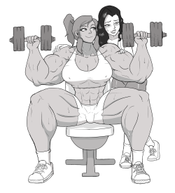 planetofjunk:  …And then they did “the thing.” *eyebrow waggle* Anonymously commissioned shaded ink picture of a hyper-muscular Korra and a fawning Asami. 