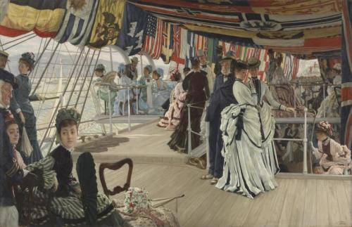 artist-tissot:The Ball on Shipboard, James Tissot, 1874, TatePresented by the Trustees of the Chantr