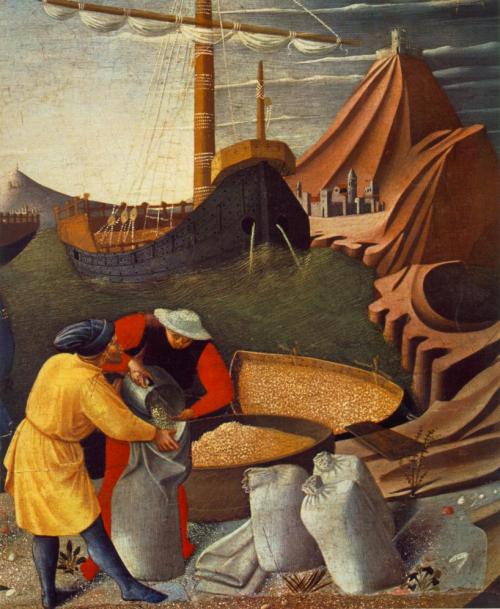 The Story of St. Nicholas. St. Nicholas saves the ship (detail), 1448, Fra AngelicoMedium: panel,tem