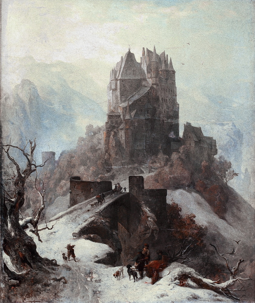 orphelline: ─ Ansicht von Burg Eltz im Winter by Carl Hilgers (1870) 