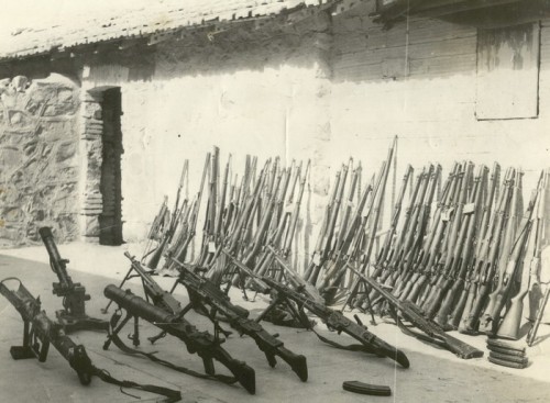Weapons captured in the hands of a katiba (unit) of FLN fighters. You can see a mix of German, Briti