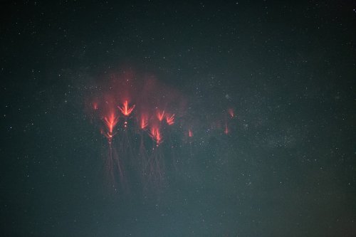  Sprites or red sprites are large-scale electrical discharges that occur high above thunderstorm clo