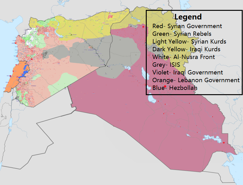 Zones of Control in Iraq, Syria, and Lebanon, as of August 8, 2017.