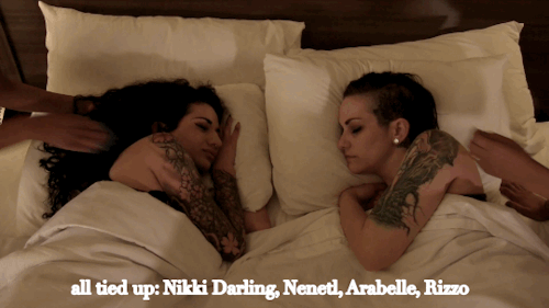nenetlavril: All Tied Up  Arabelle and Rizzo have been running around town, tarting it up and it’s caught Nikki & Nenetl’s attention. Once Arabelle and Rizzo fall asleep, Nikki and Nenetl break in and hold them captive. This clip includes bondage,