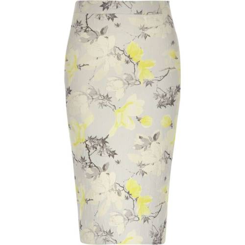 Yellow floral print jersey pencil skirt