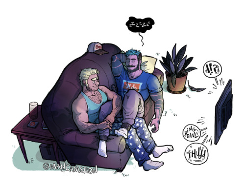 mancameron:  “i’ve missed you” // “just one more match before bed, babe” i drew another couch illustration, and i got more to finish up because i’m a goddang fool. enjoy these quality BnBs. the blue boy is, as always, @bohim‘s 