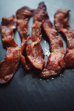 carbsovereasy:  Oven-baked thick cut bacon.