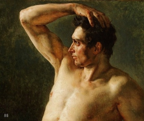 hadrian6:  Detail : Torso in profile of a male nude. 1774 [sic]. Jean Louis Theodore Gericault. French. 1791-1824. oil on canvas. http;//hadrian6.tumblr.com  According to hadrian6, this nude was painted almost 20 years before the author’s birth.