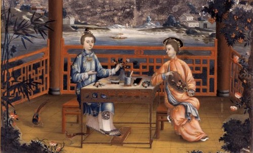 Mrs and Miss Revell in a Chinese Interior (1780), a detail from a Chinese painting.