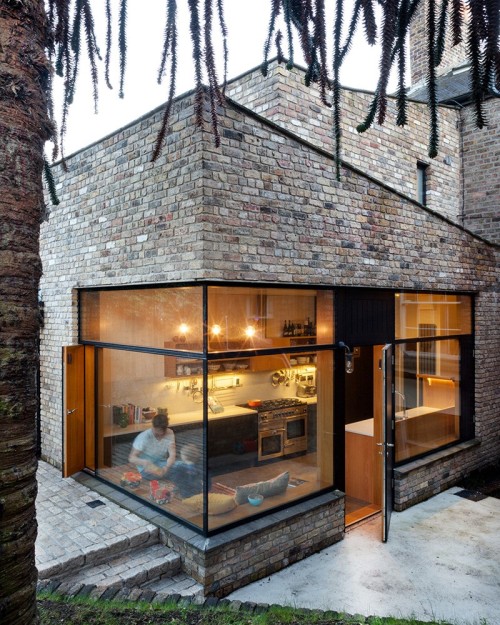 throughjo:glass, steel and wood on brick… a contemporary brick addition to an existing home by NOJI 