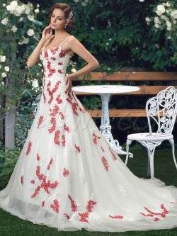 dresswe:  Straps Floor-Length Lace-Up Appliques Wedding Dress,like this red decorated wedding dress or want to find more cheap wedding dresses?