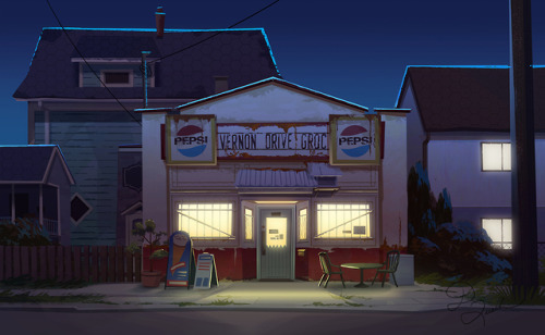 Another virtual plein air/lighting study - the old little store across the elementary school I used 