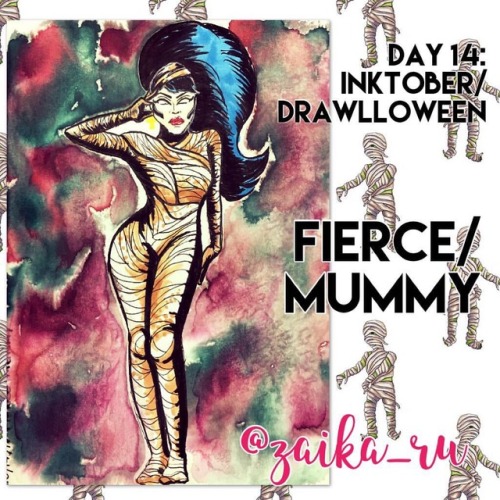 Day 14: Inktober “fierce” and Drawlloween “mummy.” Thanks to Alaska Thunderfuck for the pose. #artof