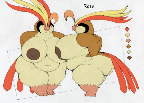 Alright, time to jump into the deep end right off the bat. This here’s my Pidgeot gal Rosa. As you can see, she’s quite hefty and that’s just the way I like her. Art by Arkveveen Colour by me.