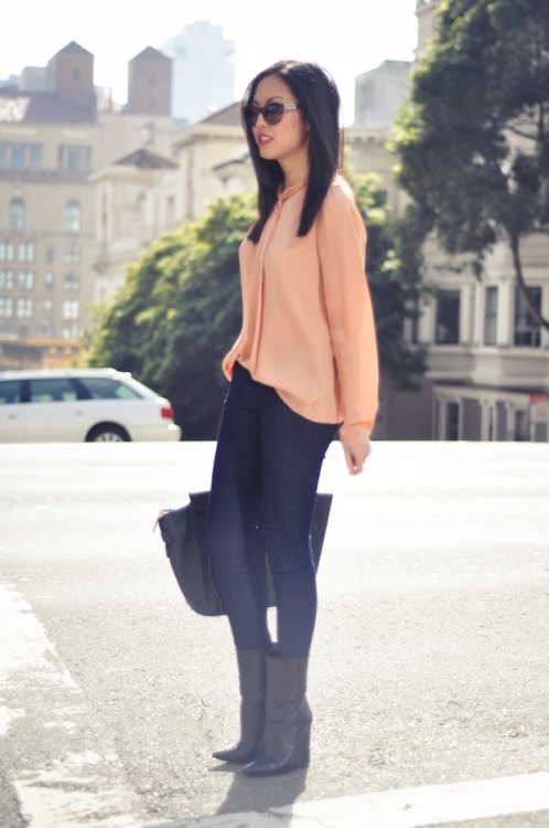 Fashion blogger Anh from 9to5chic wearing Giuseppe Zanotti ankle boots. http://www.9to5chic.com/2012