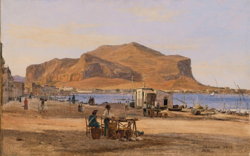 Martinus Rørbye (Danish; 1803–1848)Palermo Harbor with a View of Monte Pellegrino Oil on canvas, 184