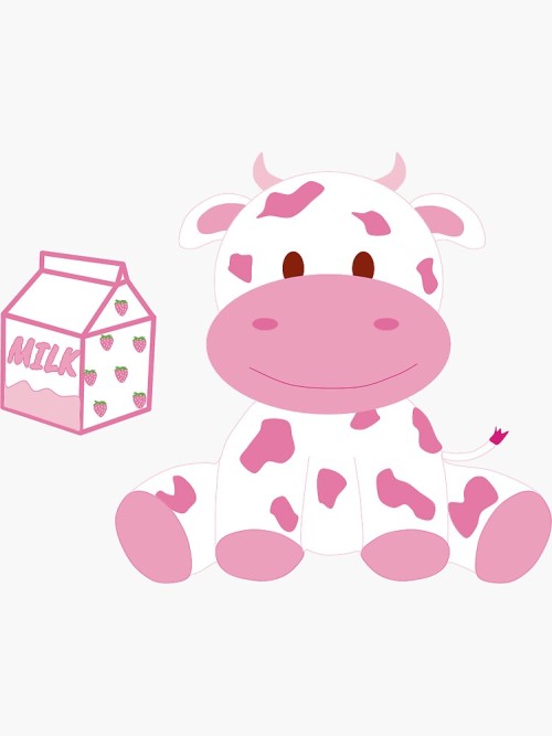 magicalshopping: ♡ Strawberry Milk Cow Sticker by jules53 ♡ 