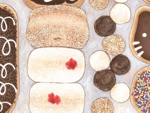 Please accept this sweet donut tray as an apology for being MIA on tumblr. 10x8in | Gouache, Waterco