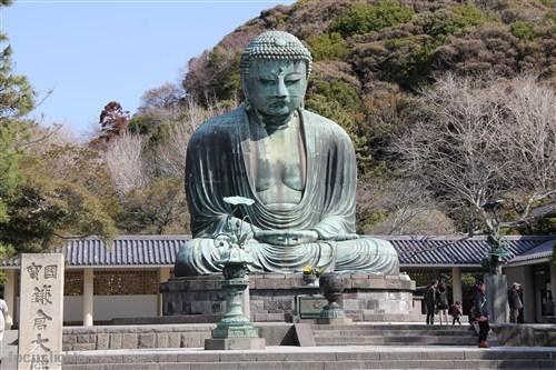 The Great Buddha of Kamakura, is a outdoor bronze statue of Amida Buddha at the Koutokuin temple. It is said that the statue was casted in 1252 by imported Chinese Song dynasty copper coins. Kamakura, Kanagawa, Japan.