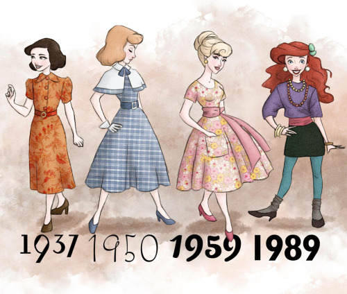 babygirlintheshadows:  thefingerfuckingfemalefury:  buzzfeed:  In her “Princess of the Year” series, artist Beatrice Lorén depicts the 11 Disney princesses in the fashions of the year their representative films premiered.   Love it 