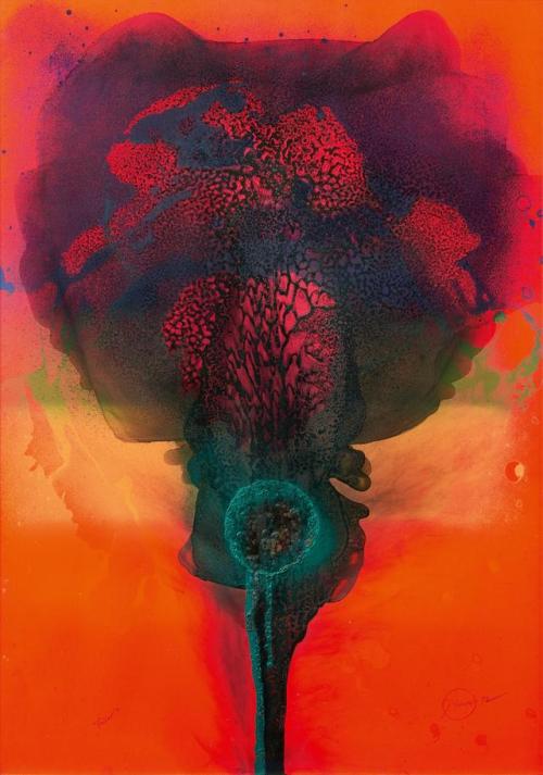 thunderstruck9:Otto Piene (German, 1928-2014), Feuer [Fire], 1972. Fire gouache on card, 100 x 70 cm