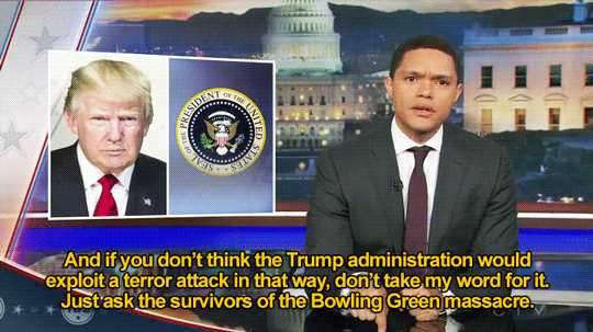 sandandglass:The Daily Show, February 6, 2017Trump’s reaction to a judge’sorder halting his travel b