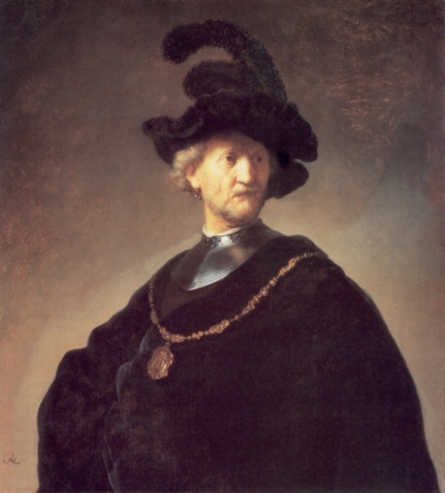 artist-rembrandt: Old Man with a Black Hat and Gorget, 1631, RembrandtMedium: oil,board