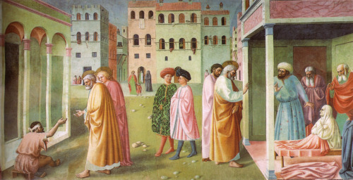 Healing of the Cripple and Raising of Tabitha (1326-1427). Masolino da Panicale. Located at the Capp