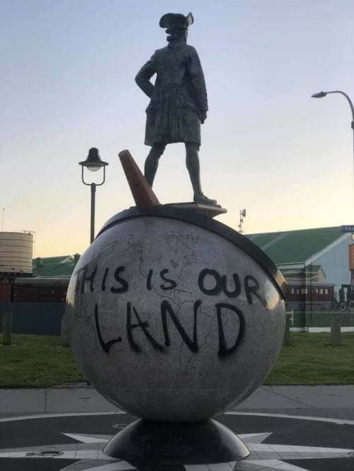 On the 10th of July 2019, the James Cook statue in Gisborne, New Zealand was vandalised with the wor