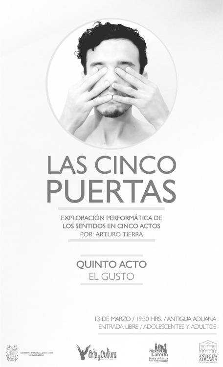 tierramisterios:El Gusto 	Activar el proceso corporal de degustar, recorriendo el campo infinito de sus posibilidades, es la invitación que nos hace Arturo Tierra en El Quinto Acto: El Gusto, última parte y final de su proyecto de exploración performática