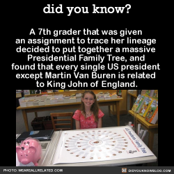 did-you-kno:    Before this, historians could only link 22 of the presidents to King John. Professional genealogists had only traced the male family lines, but   BridgeAnne   was able to link all but one of the presidents together using both male and