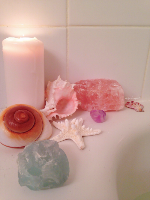 floralwaterwitch: Such a lovely mermaid bath with lavender essential oil, crystals, candles and seas