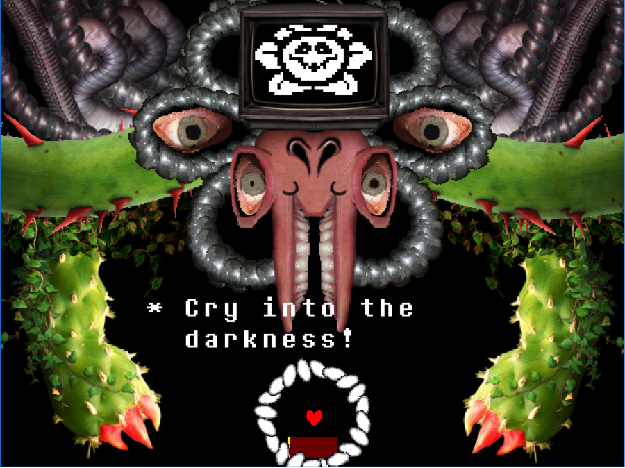 1054211 - safe, artist:paulpeopless, oc, oc:paulpeoples, comic, crossover,  epic, fight, flowey, necromancer, omega flowey, photoshop flowey, spoilers  for another series, this isn't even my final form, undertale - Derpibooru