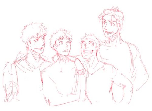 OOFURI SKETCH DUMPsome notes on 3rd years:Oki is wider bc he takes up swimming again.Nishihiro is Cl