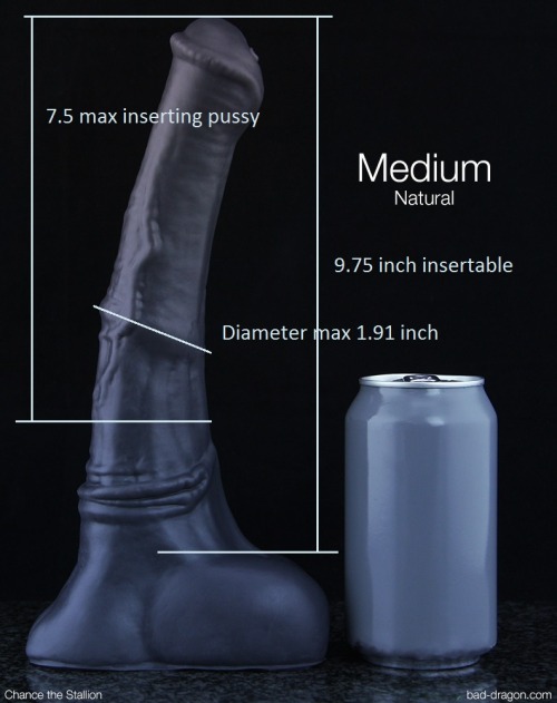 tempstric:  Amateur ride “chance the stallion” medium 7.5 inch by 1.91 diameter deep her vagina !!! Chance the satllion is a horse dildo with cumlub injection max insering is 9.75 inch for a medium model like this !!! Enjoy !!!