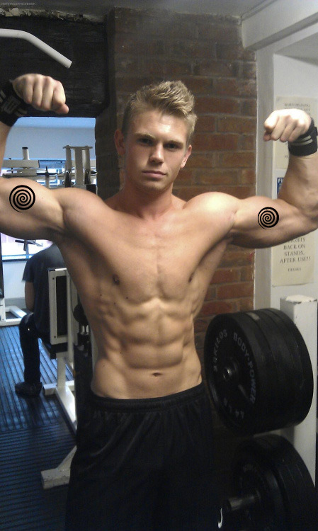 hypnojocks:  The guy at the tattoo salon said I only need to flex, and my tattoo will start working. That’s it, just let the spirals take you deeper and deeper. These muscles compell you. These muscles are so huge. These muscles need to be worshipped.