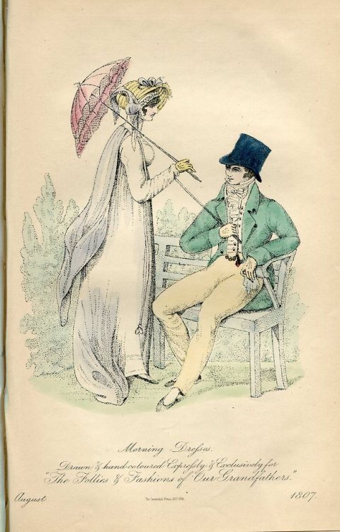 ccadrarebooks:  Regency morning dress for August 1807. From The follies &amp; fashions of our gr
