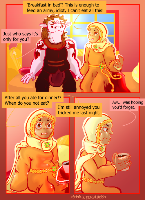 Chapter 3, Page 15 (3.15.128)Image Description: Start ID: “”Breakfast in bed’? This is an enough to 