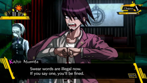 fakedrv3screenshots:Kaito: Swear words are illegal now. If you say one, you’ll be fined.Gonta: Heck.