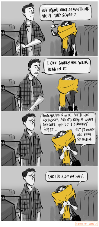 fawnv:Old comic from my blogspot. But since we’re in a scarf weather again… 