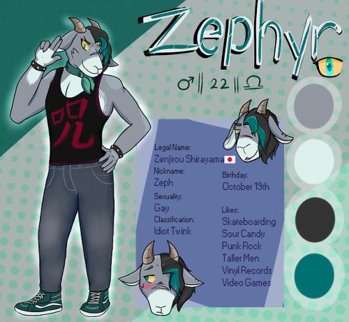 Finally finished this ref sheet! Zeph is an OC that me and @mellowmutt collaborated on and I&rs