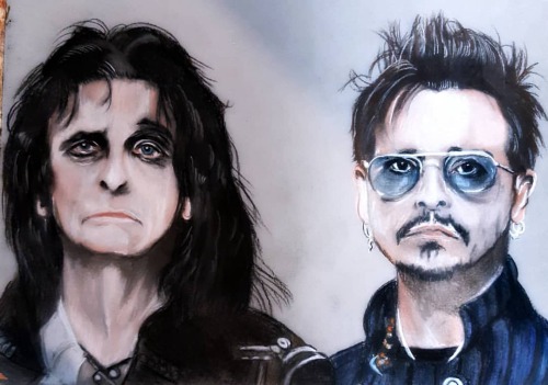 Vampires. Alice Cooper and Johnny Depp. #art #artforcharity #myart #pastelportrait #johnnydepp #alic