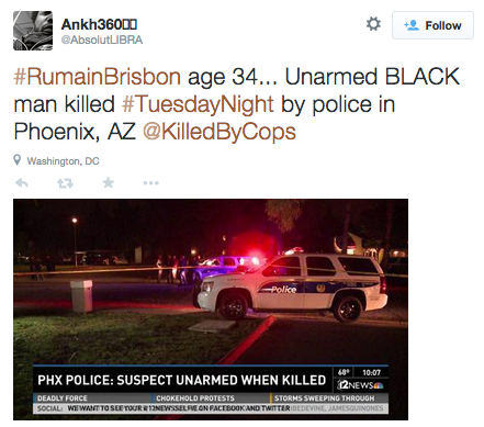 socialjusticekoolaid:   Unarmed black man killed by white Phoenix officer Jennifer Soules and Joe Dana , The Arizona Republic12:30 p.m. EST December 4, 2014 PHOENIX — The facts surrounding Rumain Brisbon’s death — the ones that could be agreed upon