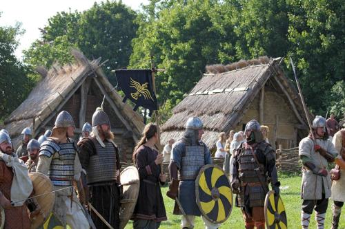 earthschild:west-slavs:Festival Veligrad in the archaeological skansen [open-air museum] Modrá, Czech Republic. Historical Slavic costumes and armour from c. 9th-10th centuries, area of Great Moravia - the first recognized West Slavic state to emerge