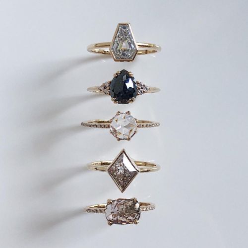 Fancy cuts in black, white, and brown sugar diamonds #recycledgold #madeinnyc #rosecutdiamond #shiel
