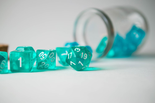 corgiteatime: Some sea-glass colored dice in a bottle from @dnd-apothecary 