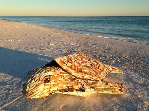 sixpenceee:sixpenceeeblog:This is “Cig”, a sea turtle made completely of cigarette butts picked up o